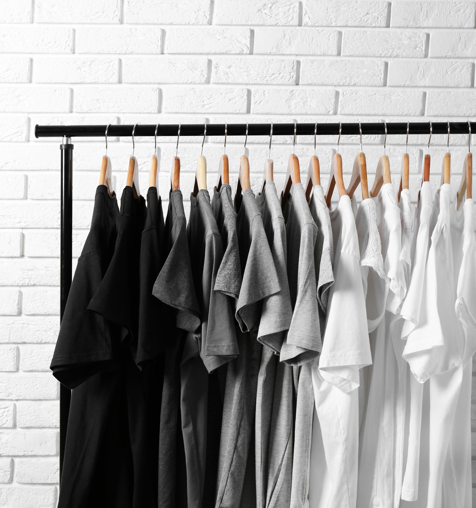 Black, Grey and White T-Shirts on Hangers